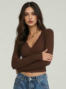 Vveshh Casual Solid Women Brown Top