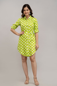 Pragusu Women Printed Casual Light Green, White Shirt