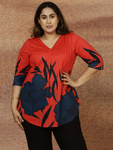 Amydus Casual Printed Women Red, Dark Blue Top