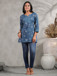 Kirnya Casual Printed Women Blue Top