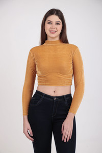 Fashmad Casual Solid Women Gold Top