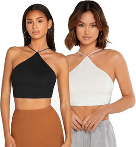 SriSaras Casual Solid Women White, Black Top