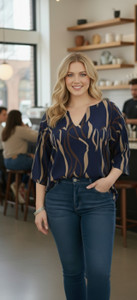 GUSAIJI Casual Printed Women Dark Blue Top