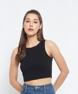 LE BOURGEOIS Casual Solid Women Black Top