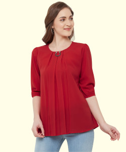 GO.4.IT Casual 3/4 Sleeve Solid Women Red Top