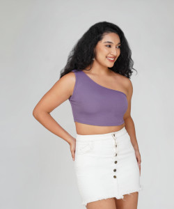 Elibolz Casual Solid Women Purple Top