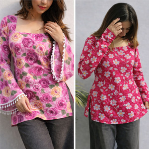 AOSLY Casual Printed Women Pink, Red Top