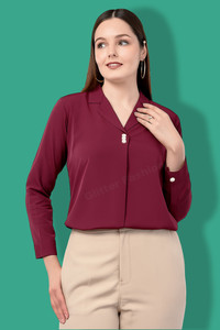 Glitter Fashion Formal Solid Women Maroon Top