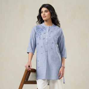 Rangmanch by Pantaloons Casual Embroidered Women Blue Top