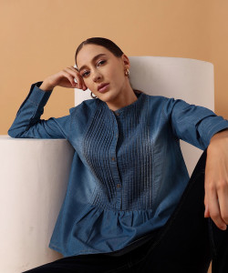 STREET9 Casual Self Design Women Blue Top