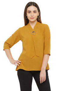 GO.4.IT Casual 3/4 Sleeve Solid Women Yellow Top