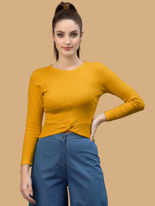 FRISKERS Casual Solid Women Gold Top