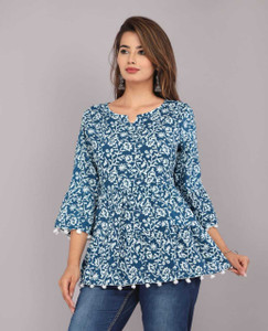 Adheesh Creation Casual Printed Women Light Blue Top