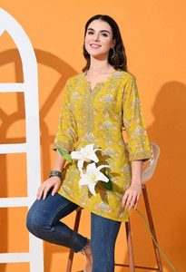 जेपरी महिलाओं के लिए पार्टी प्रिंटेड पीला टॉप