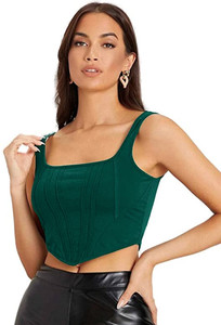 Leoty Casual Solid Women Dark Green Top