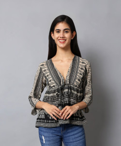 Tsc Casual Printed Women Black Top