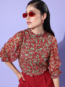 ANVI Be Yourself Casual Floral Print Women Multicolor Top