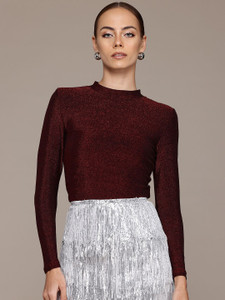 bebe Party Solid Women Maroon Top
