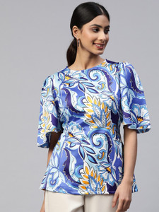PLUSS Casual Printed Women Blue Top
