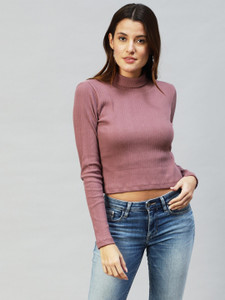 RIGO Casual Solid Women Purple Top