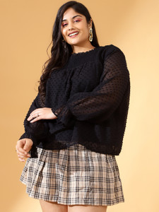 CURVE BY KASSUALLY Casual Solid Women Black Top