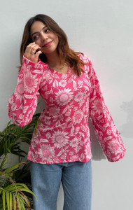 hibiki Casual Floral Print Women Pink Top
