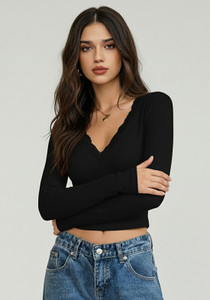 Vveshh Casual Solid Women Black Top
