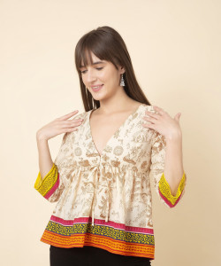 Tsc Casual Printed Women Beige, Brown Top