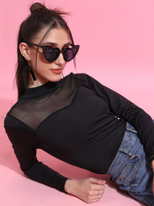 Tokyo Talkies Casual Solid Women Black Top
