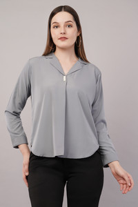 Glitter Fashion Formal Solid Women Grey Top