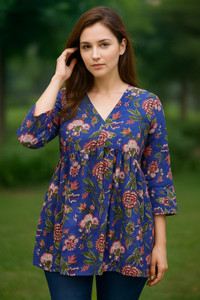 Subhla Art Casual Printed Women Blue Top