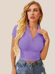 OWN FASHION CLASSIC Casual Solid Women Purple Top