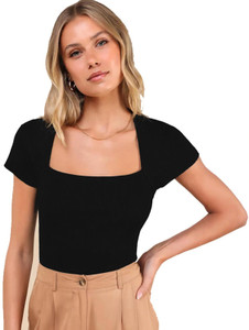 Stars and You Casual Solid Women Black Top