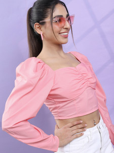 Tokyo Talkies Casual Solid Women Pink Top