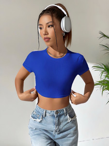Sollobell Casual Solid Women Blue Top