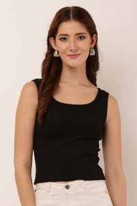 Mahhi Fashion Casual Solid Women Black Top