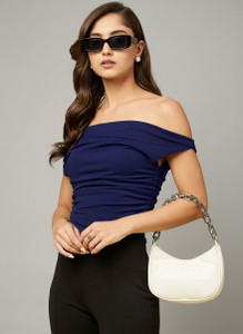 Istyle Can Casual Solid Women Dark Blue Top