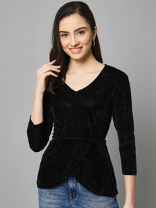 Emeros Casual Solid Women Black Top