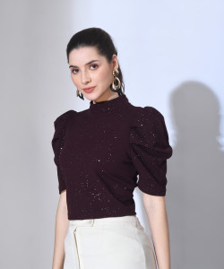 Moshe Casual Self Design Women Purple Top