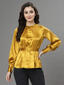 KASSUALLY Party Solid Women Yellow Top