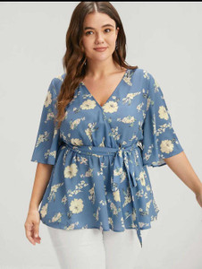 LADY ZOOM Casual Floral Print, Printed Women Blue Top