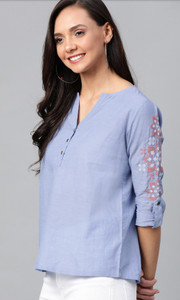 MSGB Fashion Casual Embroidered Women Blue Top
