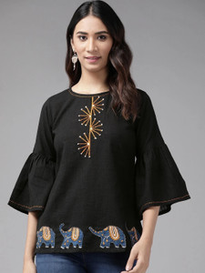 AKIKO Casual Printed Women Black Top