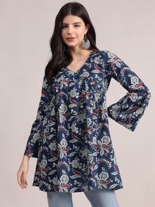 Aavyora Casual Floral Print Women Blue Top