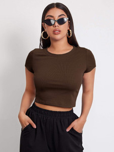 Aahwan Casual Solid Women Brown Top
