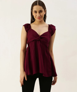 IQRRAR Casual Solid Women Maroon Top