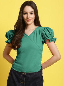 Fabflee Casual Solid Women Light Green Top