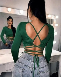 Sovi fashion Casual Solid Women Dark Green Top