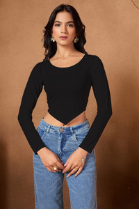 LADAKDI Casual Self Design Women Black Top