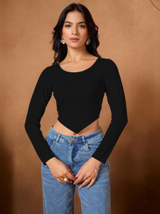 LADAKDI Casual Self Design Women Black Top